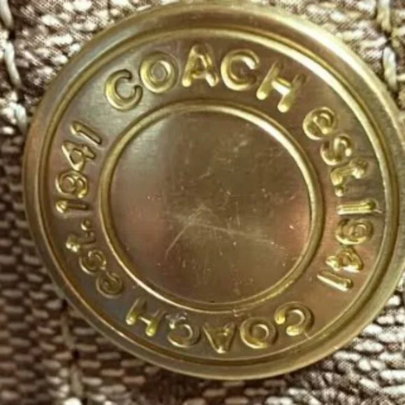 Coach Brown Signature Coated Canvas Leather Heritage Stripe Vintage Tote EUC - Picture 14 of 14